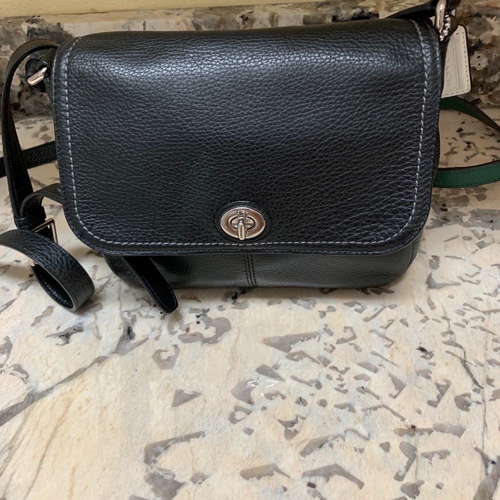 8x6" black coach crossbody bag genuine leather